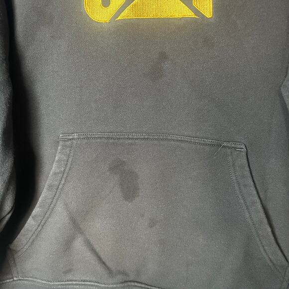 CAT Caterpillar Hoodie XL Brown Workwear Distressed Stains Heavyweight Pullover - Picture 7 of 14